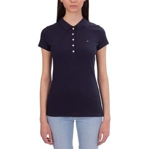 Tommy Hilfiger Womens Navy Blue Short Sleeve Pique Polo Shirt Slim Fit Logo